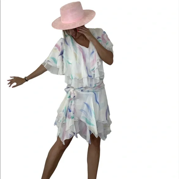 hand painted silk dresses Hand-Painted Long Skirt Artistic Couture Statement For an occasion that calls to celebrate a unique and wondrous spirit Vintage Zandra Rhodes Hand Painted